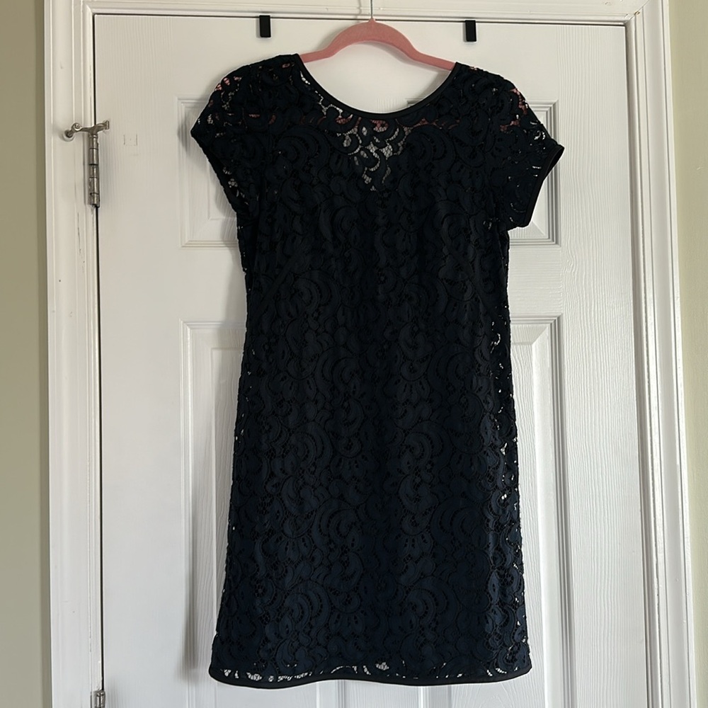 Anne Taylor loft mini dress. Navy and black lace.
